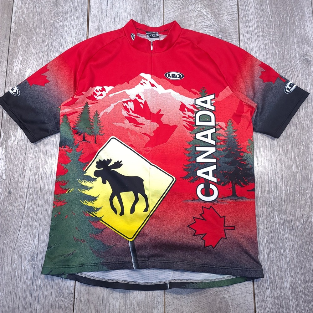 Louis Garneau Cycling Jersey Mens M Red Canada Moose Mountain Bike Shirt